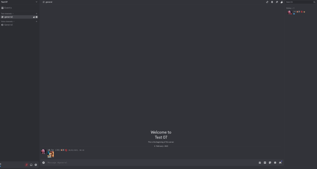 Screenshot of the Discord client showing an empty guild.