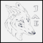 Canine-like creature with diamond patterns in its fur.The image is drawn on paper with a pencil.